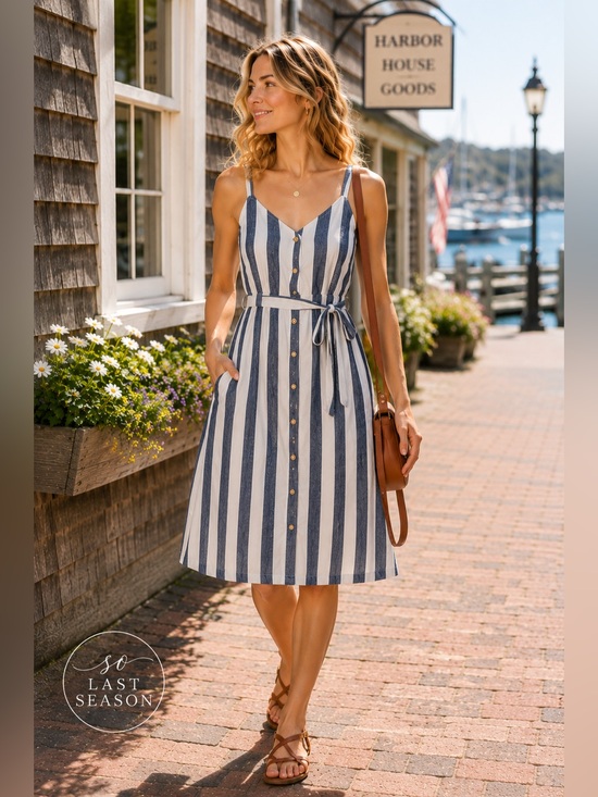 Pact Dresses & Skirts - Pact Canopy Linen Blend Button-Front Dress Bondi Stripe Size M